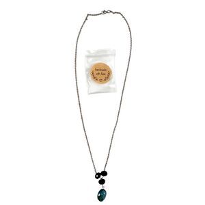 Handcrafted Silver Chain Long Blue & Black Stone Beaded Necklace Single Clasp